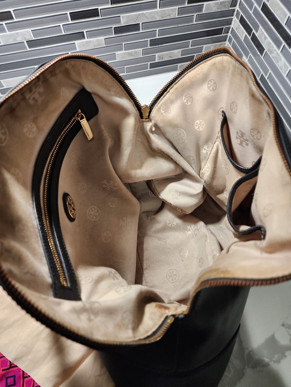 Tory Burch Black Leather Dome Satchel with Gold Hardware - Picture 7 of 13